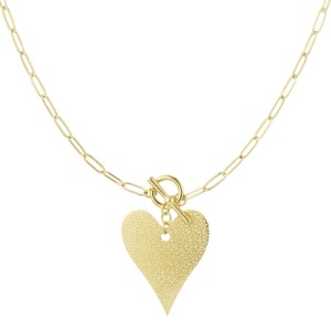 Textured Heart Long Necklace - Gold